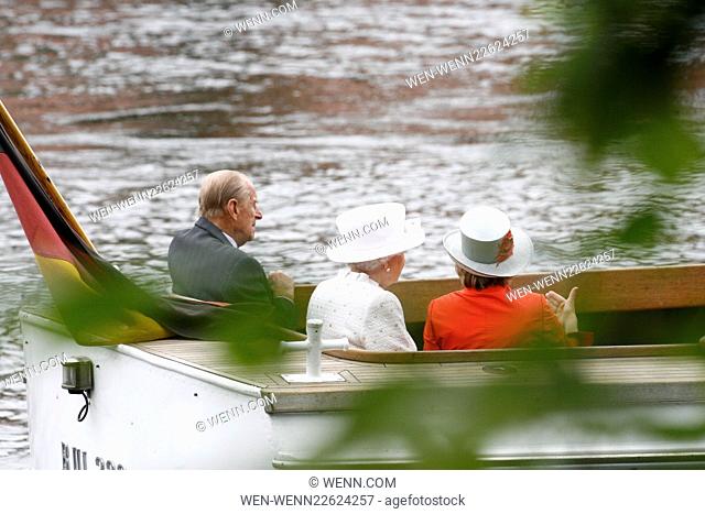 Queen Elizabeth II on a boat ride on river Spree with German president Joachim Gauck. They take the boat from Bellevue Palace to the chancellory