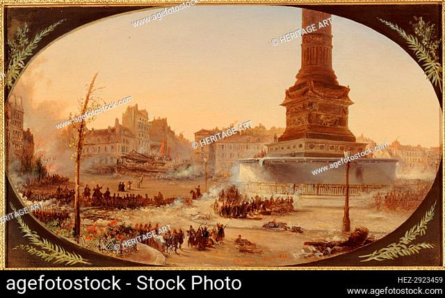 Place de la Bastille and barricade at the entrance to Faubourg Saint-Antoine, June 25, 1848. Creator: Jean Jacques Champin