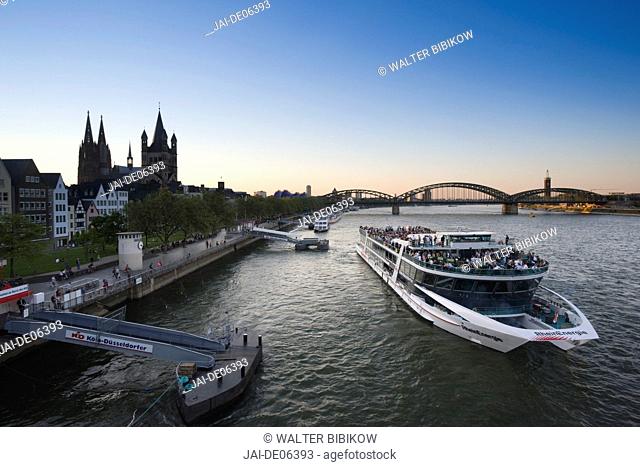 Germany, Rhineland-Westphalia, Cologne, Rhein River cruise boat