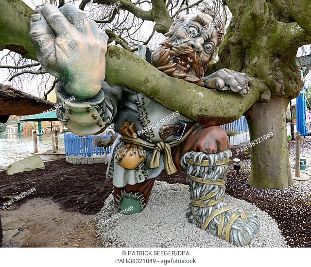 A giant performs a scene of the Brothers Grimm fairy tale 'The Valiant Little Tailor' at Europapark in Rust, Germany, 21 March 2013