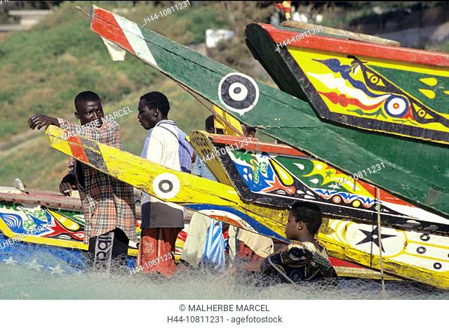 Africa, Bakau, boats, fisherman, fishery, fishing, Gambia, different, colors, no model release, paints, pirogue