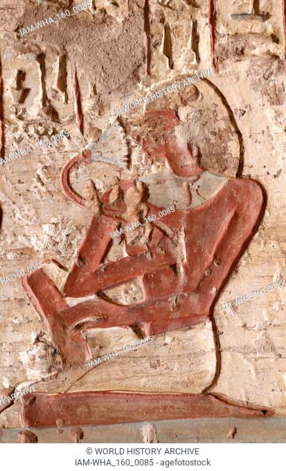 A photograph taken within the Tomb of Setau, a nomarch of Elkab, in Upper Egypt and first prophet of Nekhbet, in the 20th Dynasty at the time of Ramesses III