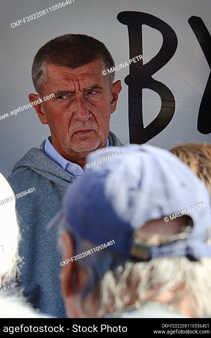 Police maneuvers at pre-election rallies of Andrej Babis in Unhost, Czech Republic, on August 11, 2022. (CTK Photo/Petr Malina)
