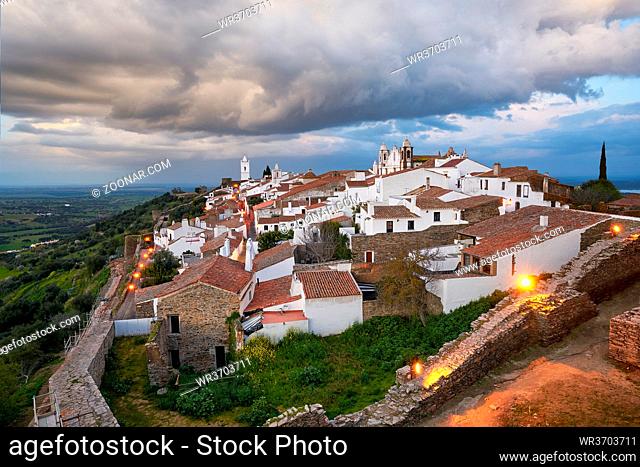 Monsaraz village at dawn with stormy wather in Alentejo, Portugal