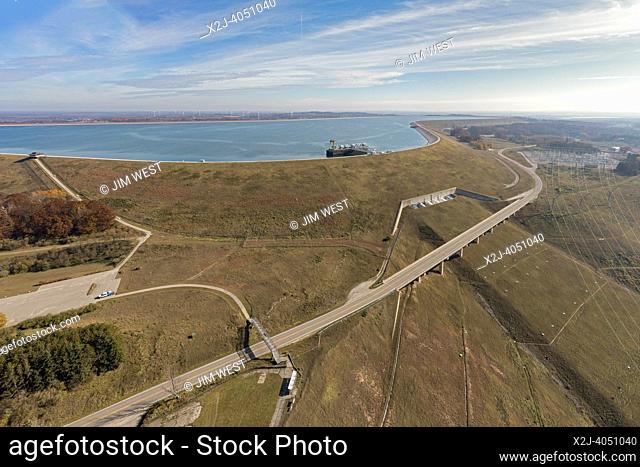Ludington, Michigan - The upper reservoir of Consumers Energy's pumped storage hydroelectric plant on Lake Michigan. The upper reservoir is 363 feet above the...
