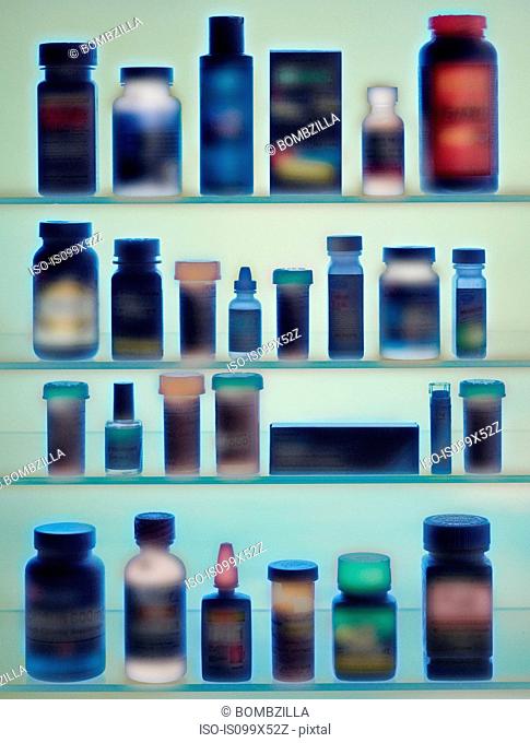 Medicine bottles in cabinet