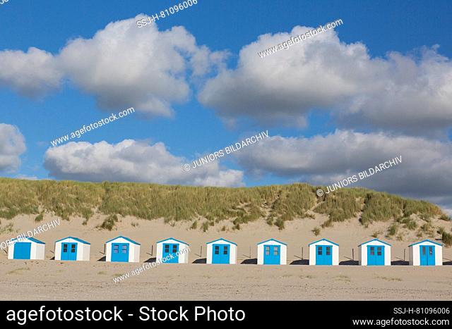 Beach huts on the beach. Texel island, Netherlands