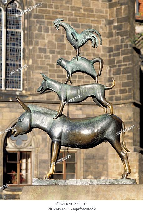 D-Bremen, Weser, Freie Hansestadt Bremen, market place, Town Musicians of Bremen, folktale by the Brothers Grimm, monument, bronze sculpture