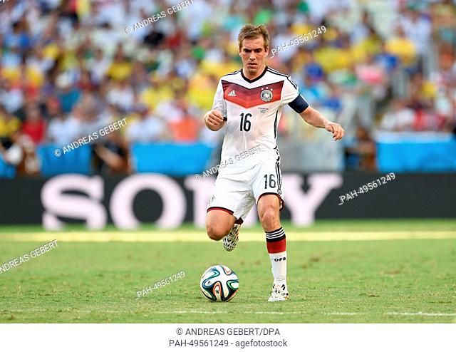 Germany's Philipp Lahm plays the ball during the FIFA World Cup 2014 group G preliminary round match between Germany and Ghana at the Estadio Castelao Stadium...