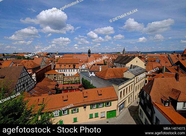 view from domplatz over the historic old town of the unesco world heritage city of bamberg, upper franconia, franconia, bavaria, germany