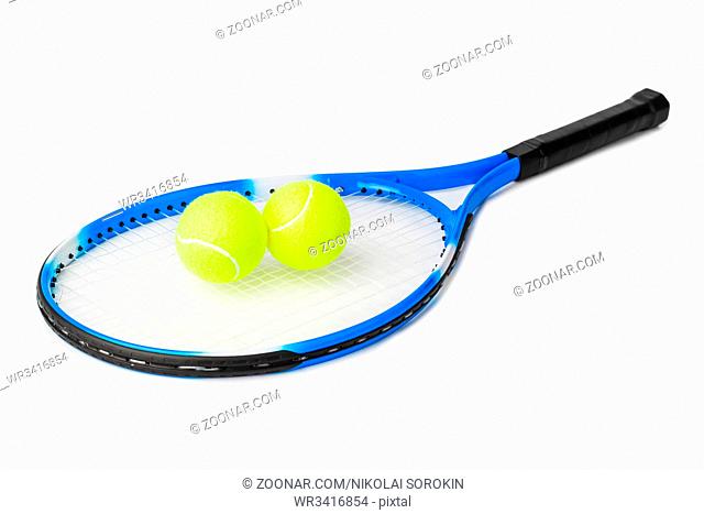 Tennis racket and balls isolated on white background