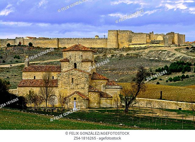 Castle wall of Urueña, Valladolid, and Romanesque church of Nuestra Señora de la Anunciada Castile and León, Spain
