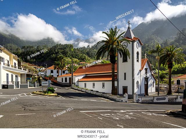 View of small village church near Sao Vicente, Madeira, Portugal, Atlantic, Europe