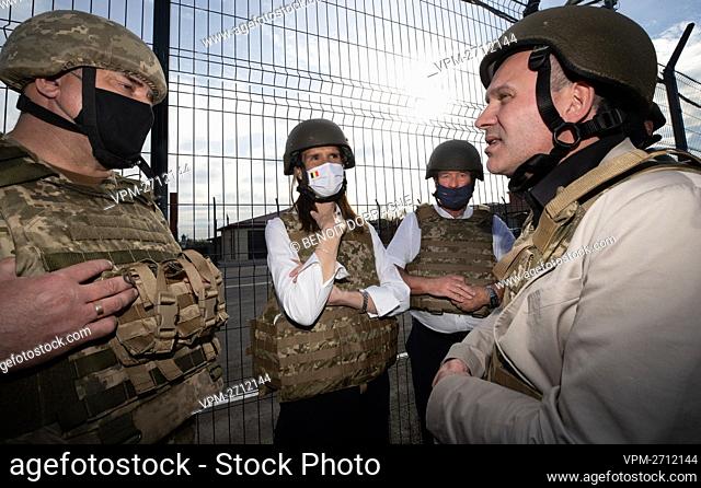 Foreign Affairs Minister Sophie Wilmes and Luxembourg Minister of Foreign and European Affairs Jean Asselborn pictured during a visit of a control point in...