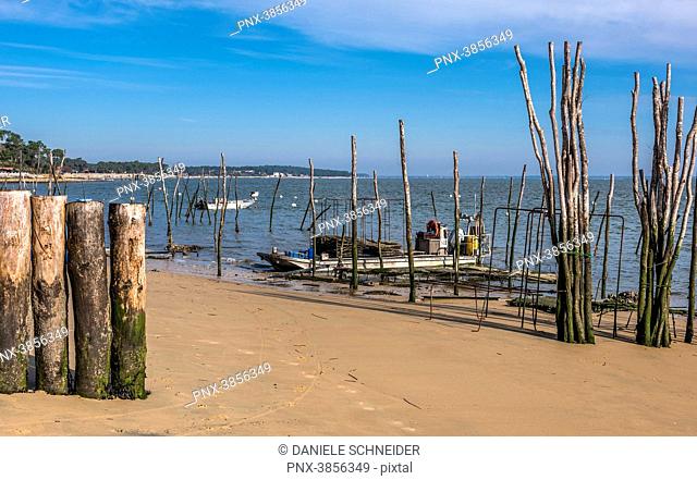 France, Gironde, Arcachon Bay, Cap Ferret, oyster parks at l'Herbe oyster village