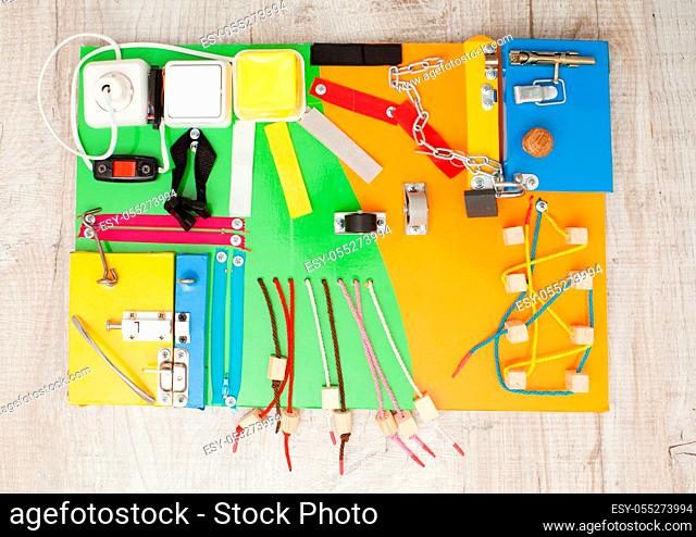 Handmade DIY busy board - sensory children's toy top view
