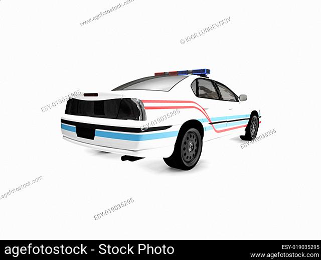 isolated police white car back view 02