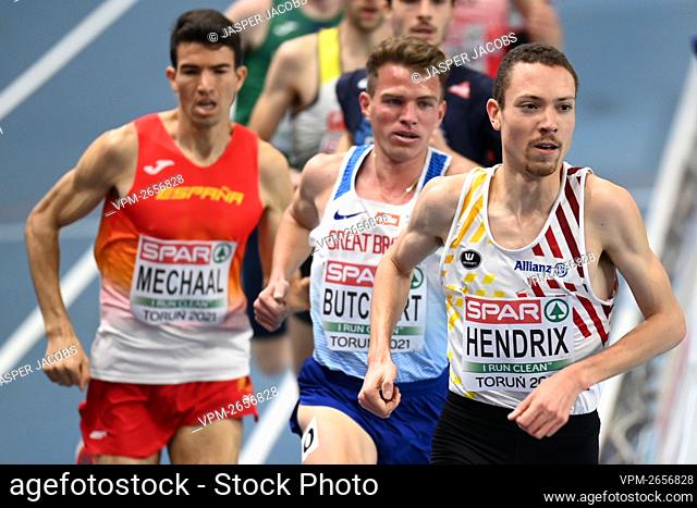 Belgian Robin Hendrix pictured in action during the first round of the men 3000m race at the European Athletics Indoor Championships, in Torun, Poland