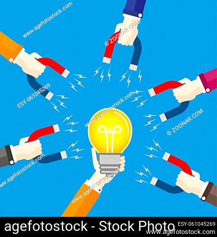 Human hands with magnets and bulb. Eps 10 vector file