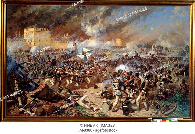 The First Battle of Smolensk on August 17, 1812. Averyanov, Alexander Yuriyevich (*1950). Oil on canvas. Modern. 1994. State Borodino War and History Museum