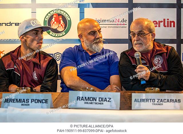 11 September 2019, Berlin: Boxing: Superlightweight, World Championship, press conference before the IBO World Championship: Müller (Germany) - Ponce...
