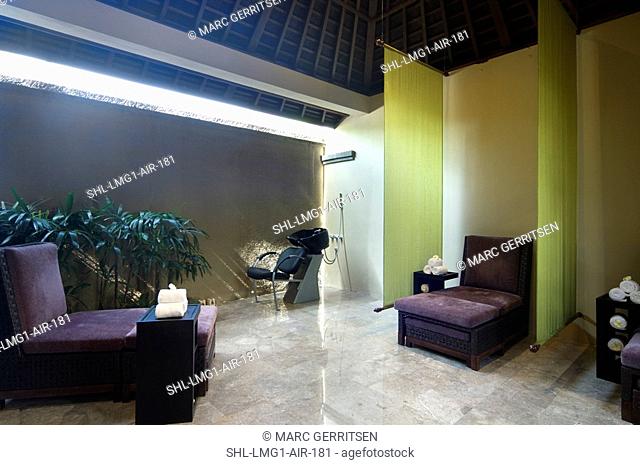 Green and purple spa treatment room