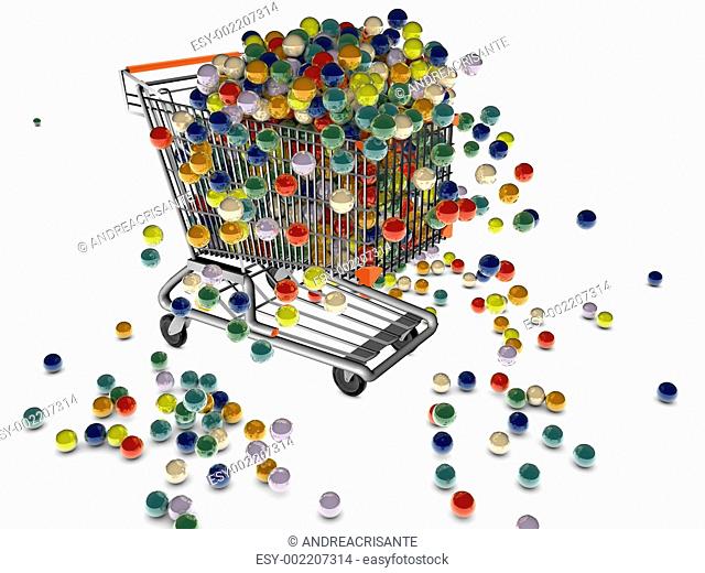 shopping cart with plastic balls bouncing around