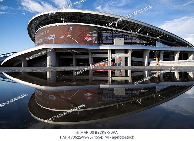 Picture of the Kazan Arena Stadium being reflected by a reflecting pool taken in Kazan, Russia, 22 June 2017. The German national team will face Chile here for...
