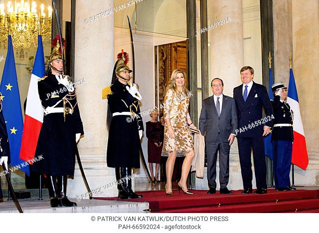 French president Francois Hollande host an state banquet to honor King Willem-Alexander and Queen Maxima of The Netherlands at the Elysee Palace in Paris