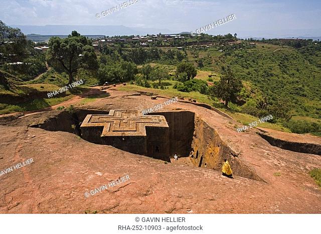The most famous of Lalibela's Rock Hewn churches, The Sunken Rock Hewn church of Bet Giyorgis, 'St. George', dating from the 12th Century