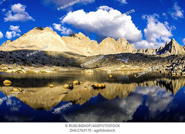 Alpine tarn under the Palisades in Dusy Basin, Kings Canyon National Park, California USA