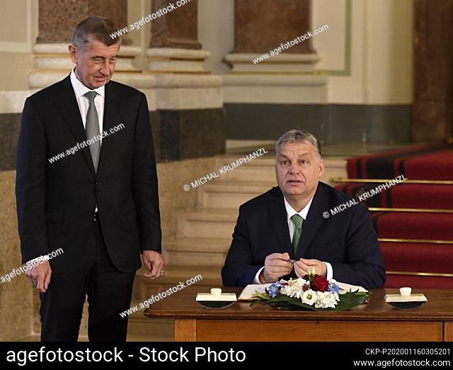 R-L Hungarian Prime Minister Viktor Orban and Czech PM Andrej Babis attend meeting of PMs of Visegrad Four countries (Czech Republic, Hungary