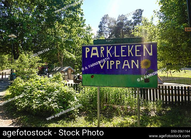 Stockholm, Sweden A sign for a children's park in the Fruangen suburb called Vippan