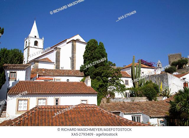 City View with Igreja de Santa Maria (background), Obidos, UNESCO World Heritage Site, Portugal
