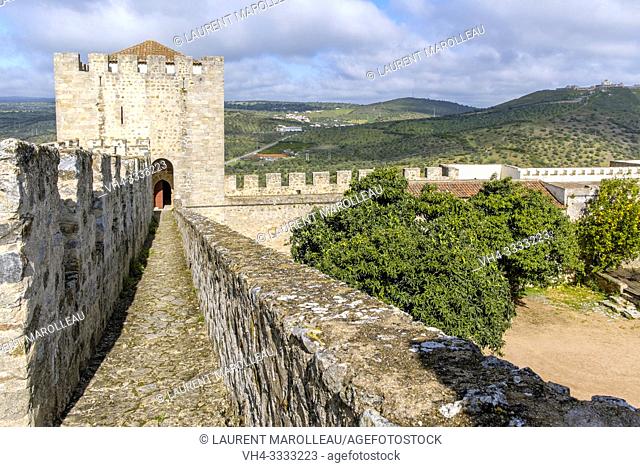 The Ramparts and the Keep Tower of Castle, Garrison Border Town of Elvas and its Fortifications, Portalegre District, Alentejo Region, Portugal, Europe