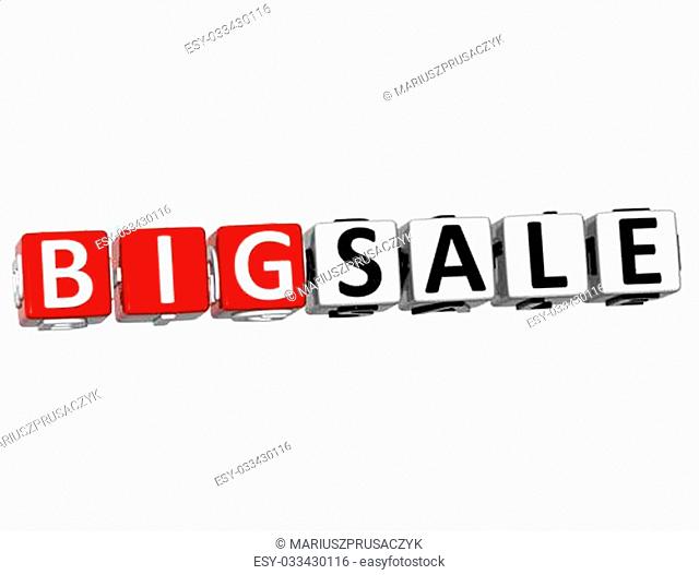 3D Big Sale Button Click Here Block Text over white background
