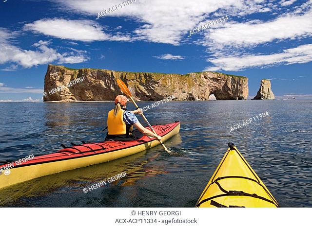Sea-kayaking near Perce Rock, Gaspe, Quebec, Canada