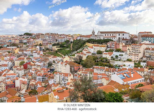 View from Sao Jorge Castle over the city centre, Lisbon, Portgual, Europe