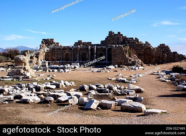 Ruins and sand in Side near Antalya, Turkey