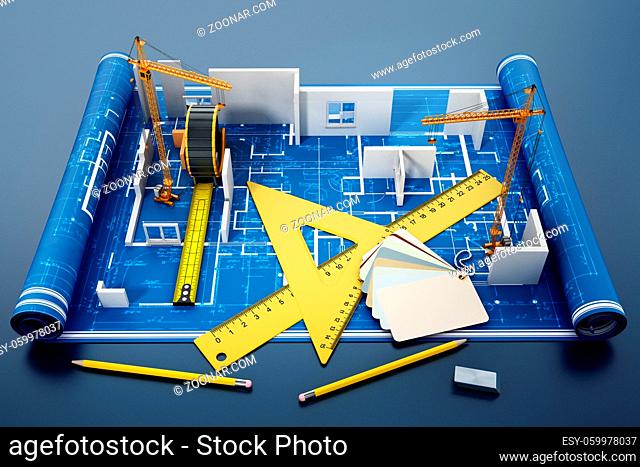 House construction project. 3D illustration