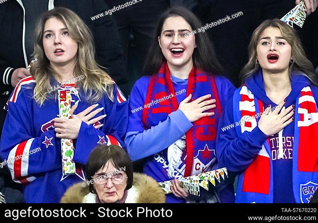 RUSSIA, ST PETERSBURG - MARCH 3, 2023: HC SKA St Petersburg's supporters in Leg 2 of their 2022/23 KHL Western Conference quarterfinal playoff tie against HC...