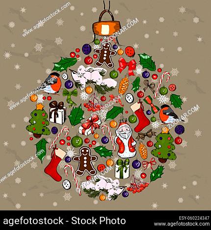 Christmas ball made from decorations. Vector illustration EPS10
