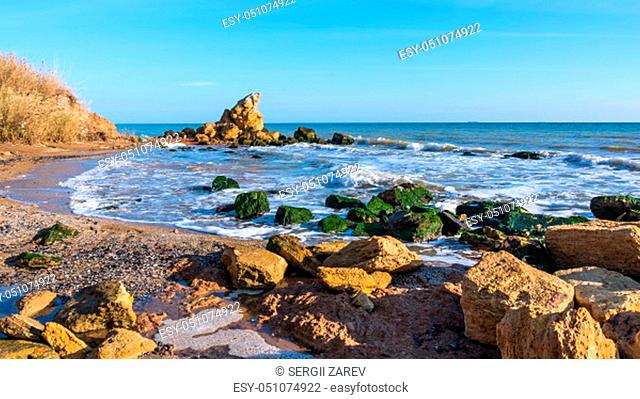 Large stones by the sea near the village of Fontanka, Odessa region, Ukraine