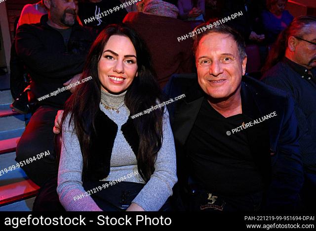 PRODUCTION - 09 December 2022, Bavaria, Munich: Model Sarah Gehring and Stefan Endrös sit in the Circus Krone during the recording of ""Stars in the Ring