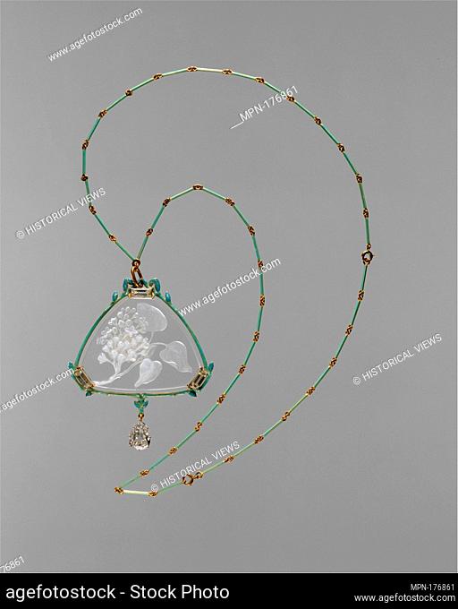 Pendant and chain. Designer: René-Jules Lalique (French, AÃ¿ 1860-1945 Paris); Date: ca. 1905; Medium: Gold, enamel, glass, diamonds; Dimensions: L
