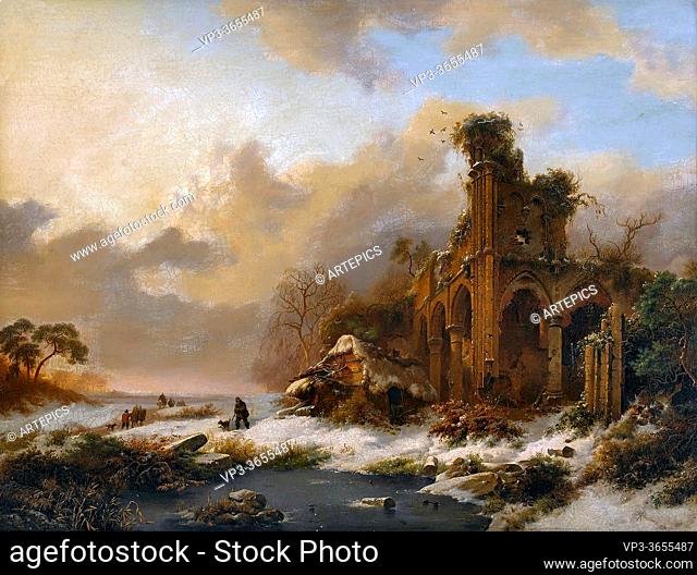 Kruseman Frederik Marinus - Winter Landscape with Castle Ruin - Dutch School - 19th Century