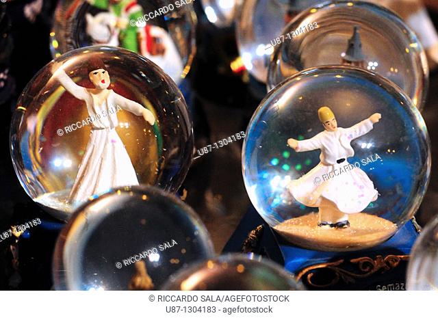 Turkey, Istanbul, Shop Display, Whirling Dervish Souvenirs on Glass Ball