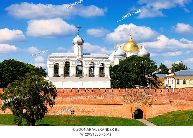 View of Kremlin town fortress with St. Sophia Cathedral in Novgorod, Russia