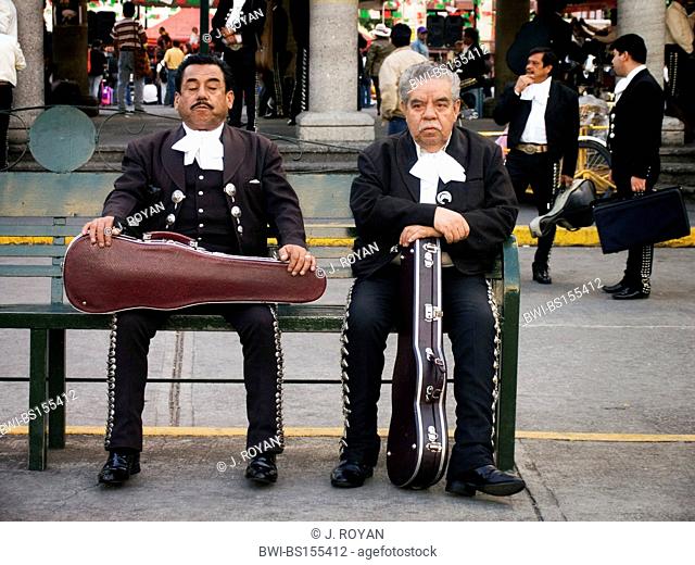 Old musicians waiting for a job. Mariachis in Plaza Garibaldi, Mexico