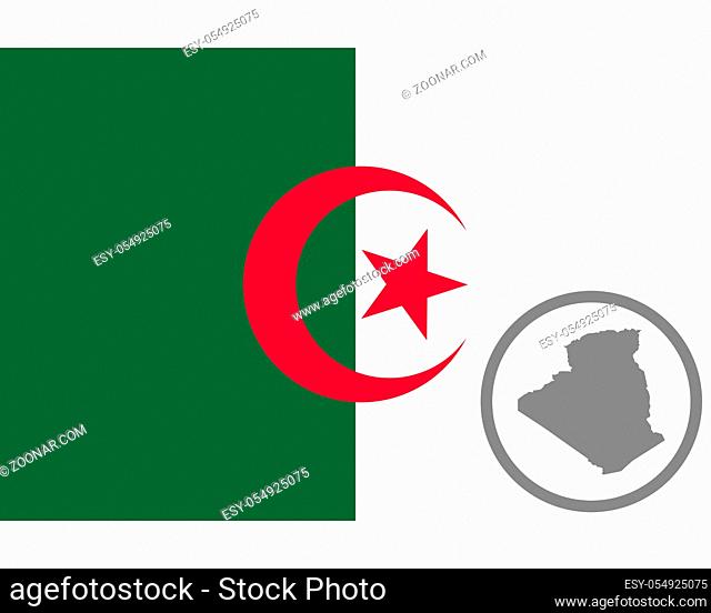 Fahne und Landkarte von Allgerien - Flag and map of Algeria